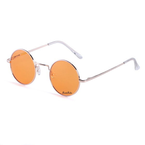 Lunettes de soleil rondes à verres cerclées John Lennon | Verres à thé | Arc-en-ciel UV400 | Costume de cosplay multicolore | Créateur de mode