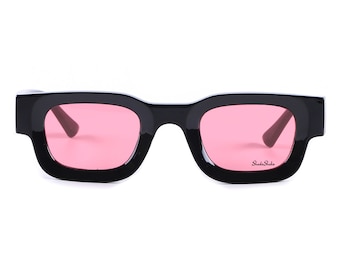 French Rose Tinted Sunglasses | Thick Frame Cut | Fashion Designer Shades | 100% UV Protection | Clear Blocks Blue Light | New Vision 2022