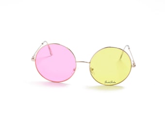 Pink and Yellow Round Circle Sunglasses Spamton Cosplay Halloween Costume Big Shot 1997