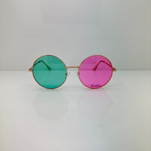 Green and Pink Round Sunglasses | Noodle Punk Rock | Gorillaz Trip Hop Shade | Cosplay Costume Rave Festival Coachella | Concert Halloween |