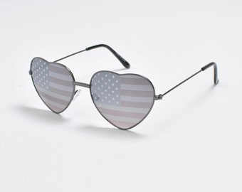American Flag Heart Sunglasses USA Independence Day Shades