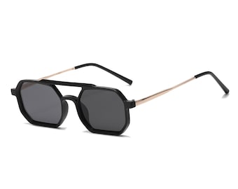 Hexagonal Aviator Sunglasses | Retro Geometric Metal Frame Sunnies | Colored Lens Festival Eyewear | 70s Modern Steampunk Style