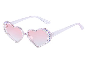 Heart Shaped Rhinestone Sunglasses Diamond Womens Oversized Cateye Translucent Colors Valentines