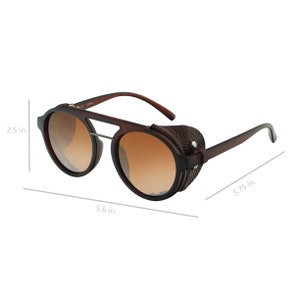 Steampunk Goggle Sunglasses Rave Round UV400 Protection SS Leather Women Men Shield Eye Protection