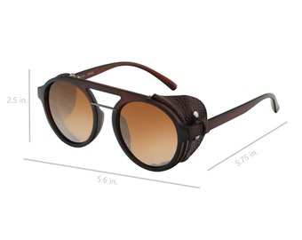 Gafas de sol Steampunk Rave Round UV400 Protección SS Cuero Mujeres Hombres Escudo Protección para los ojos