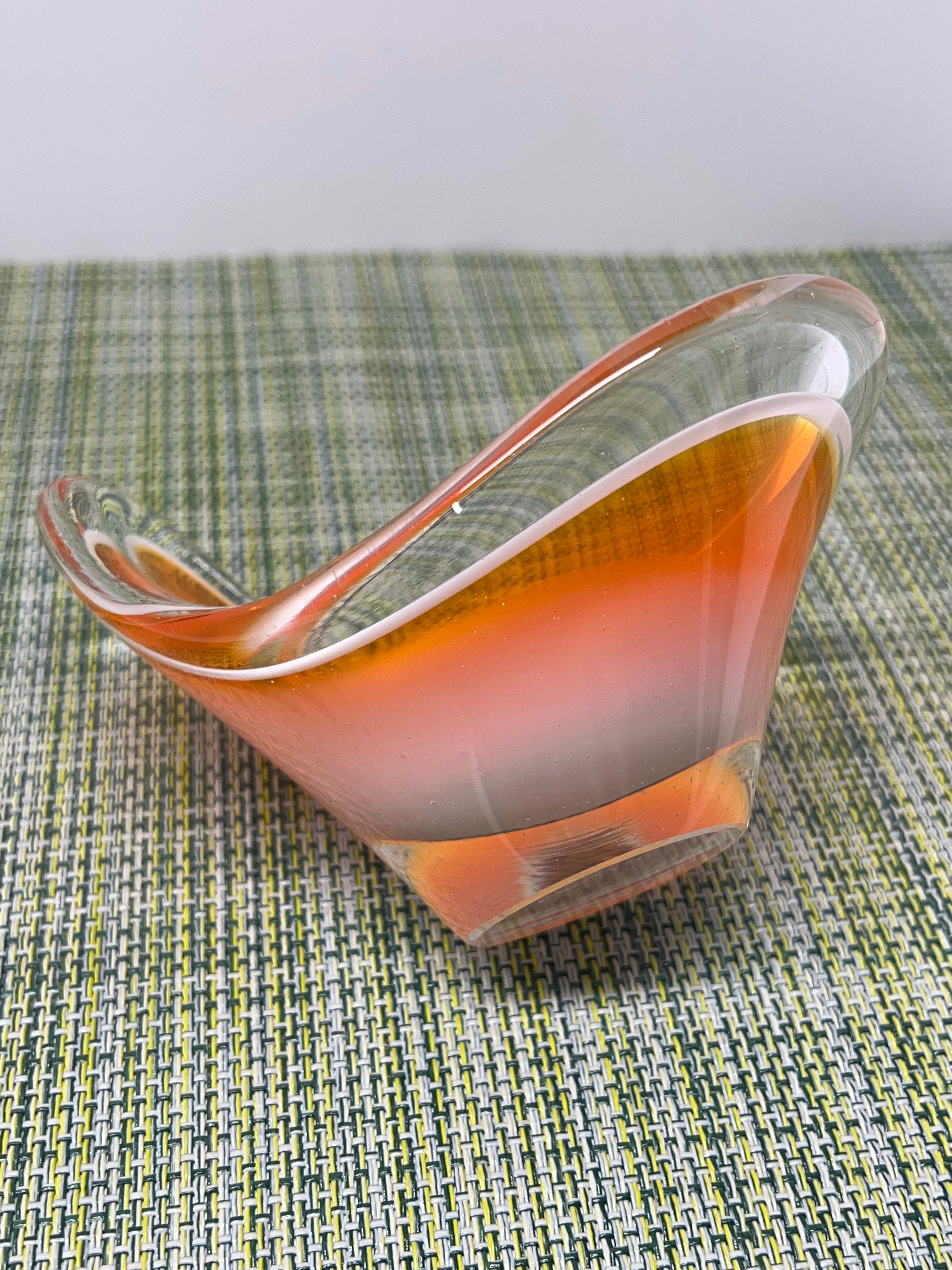 by Etsy Signed L-shaped Flygsfors Orange - Glass Paul Kedelv Sweden of Bowl Coquille