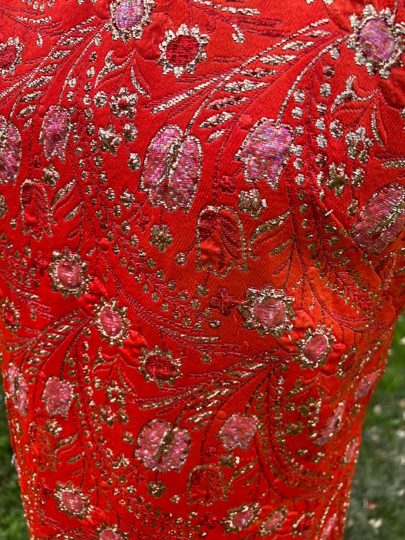 1950/60s Red Gold Brocade/Damask Evening Gown - image 2