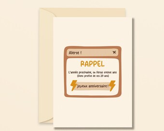Recordatorio, aún no tienes 30 años - Tarjeta de felicitación de feliz cumpleaños divertida - Tarjeta humorística - Tarjeta sarcástica