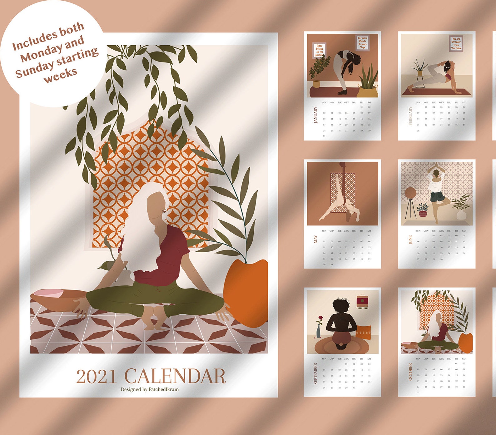 Calendar 2021 Yoga Poster Yoga Planner Wall Calendar | Etsy