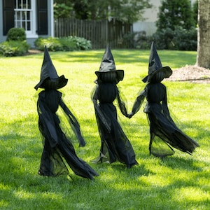 Set of 3 Halloween Witches 120 Cm Light up Garden Decoration Spooky Set ...