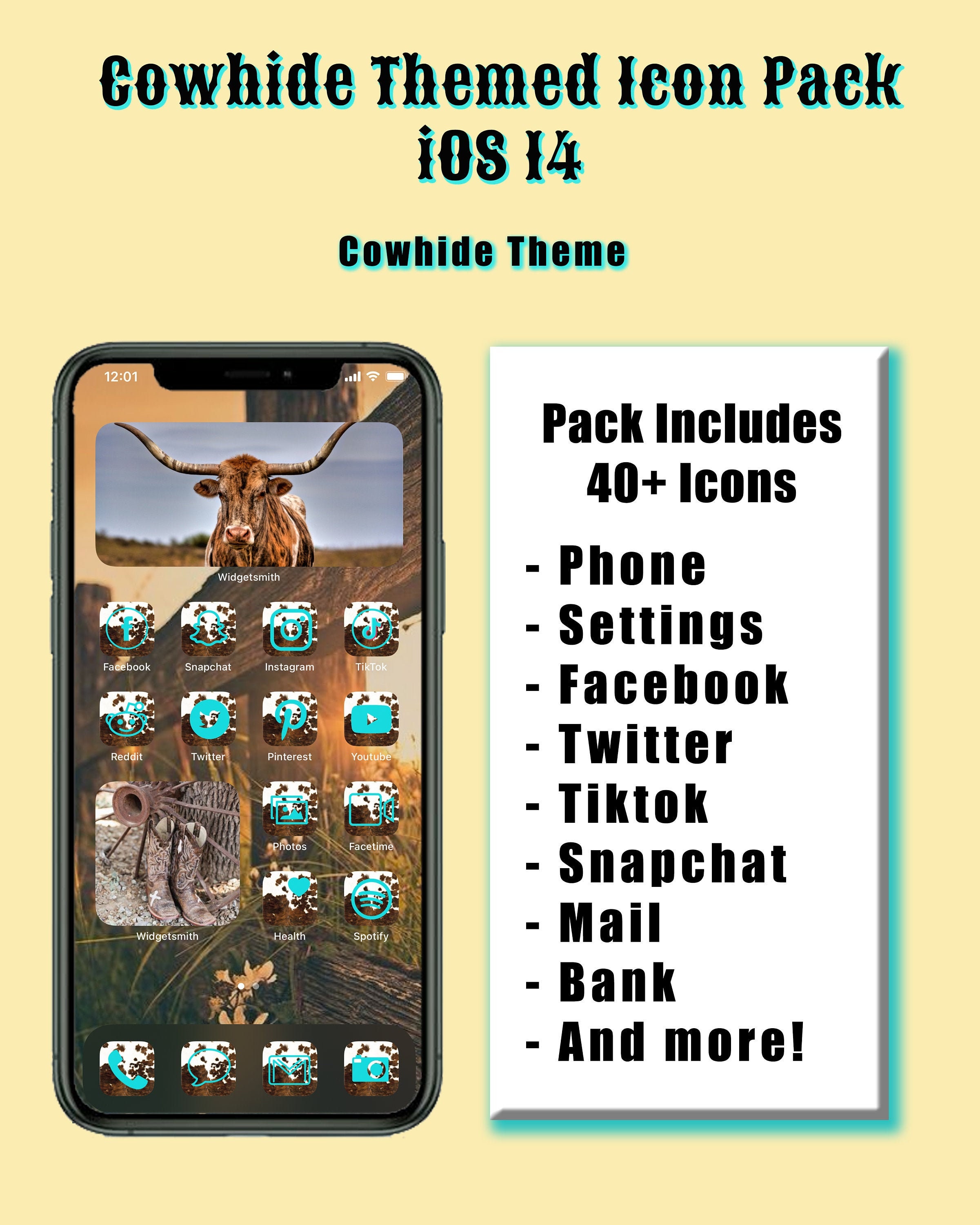 Cowhide Themed Ios 14 Icon Pack Ios14 Aesthetic Apps Etsy India