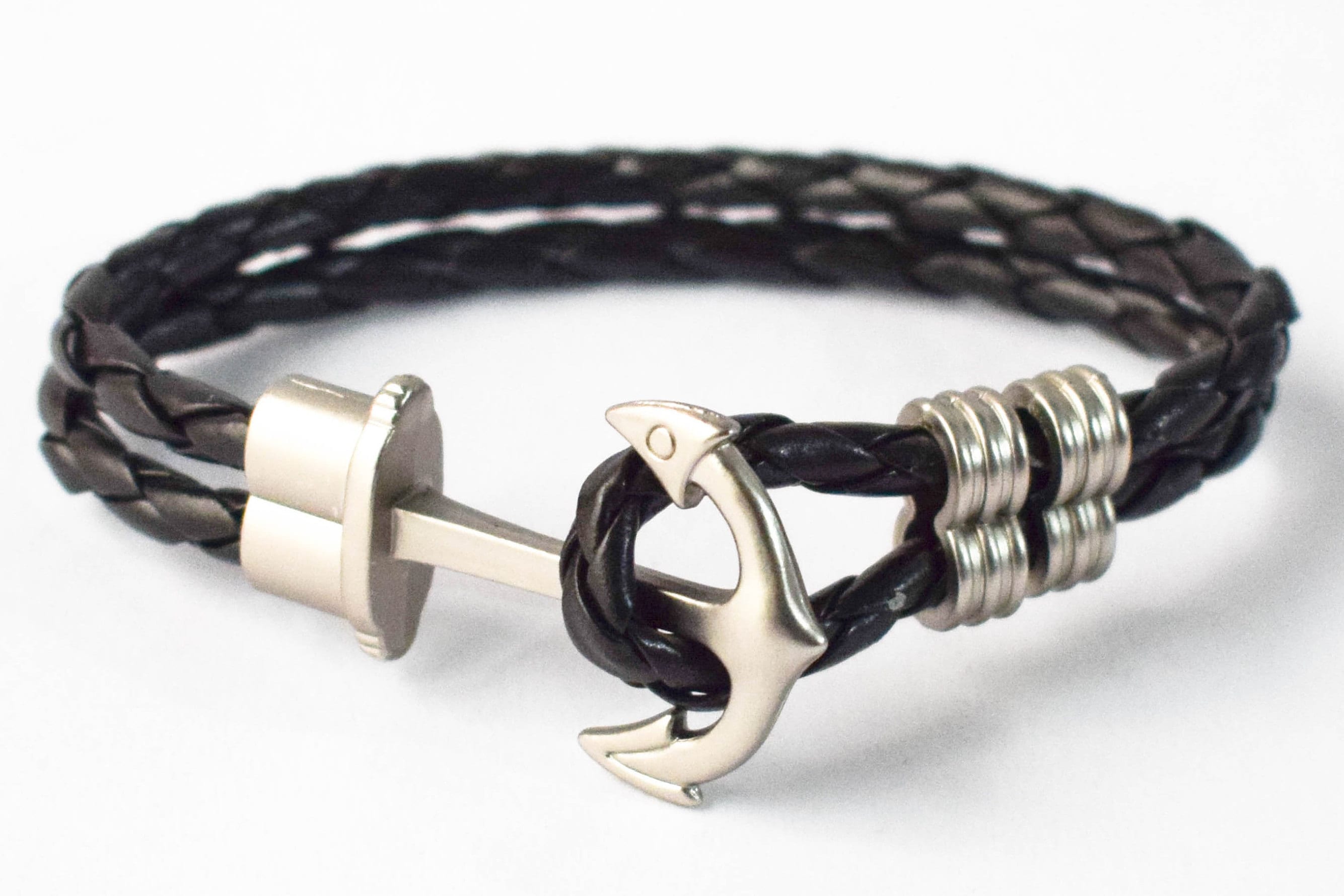 Men's Anchor Bracelet Men's Silver Anchor With Black Etsy