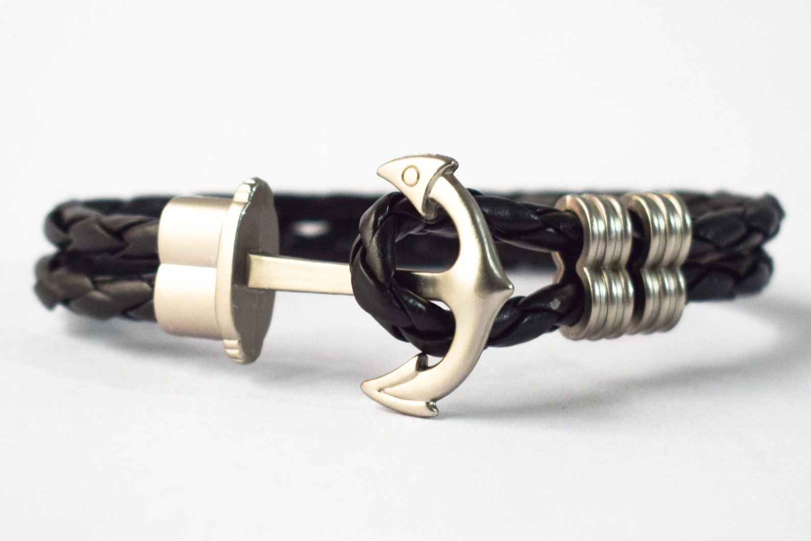 Men's Anchor Bracelet Men's Silver Anchor With Black Etsy