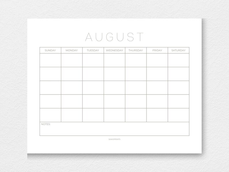 Monthly Blank Calendar, Monthly Planner Simple Calendar, Jpeg Printable ...