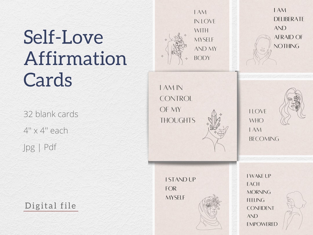 BUNDLE 32 Neutral Printable Affirmation Cards Line Art - Etsy