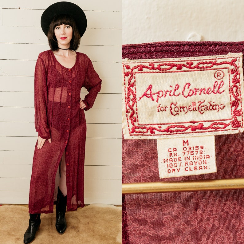 Size ML GORGEOUS Vintage /'90s April Cornell Sheer Maxi Dress