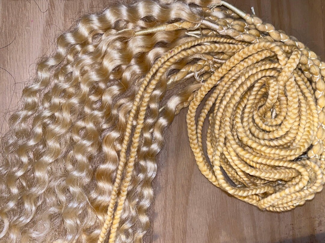 22” Golden Blonde De Golden Blonde Wool and Curly Real Hair Dreadlock ...