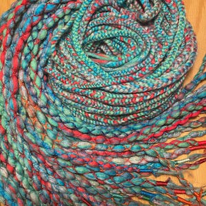 Mermaid wool dreadlock extensions, green, red, blue, braids