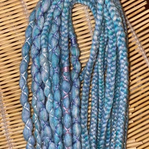 Frozen dreadlock extensions, braids, light blue, silver