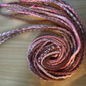 Blush wool dreadlock extensions, braids, pink, brown, blonde
