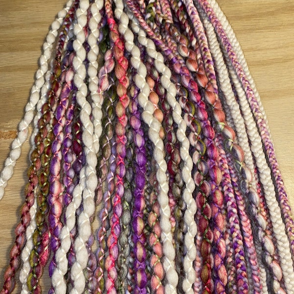 Wild pressed flowers mix wool dreadlock extensions