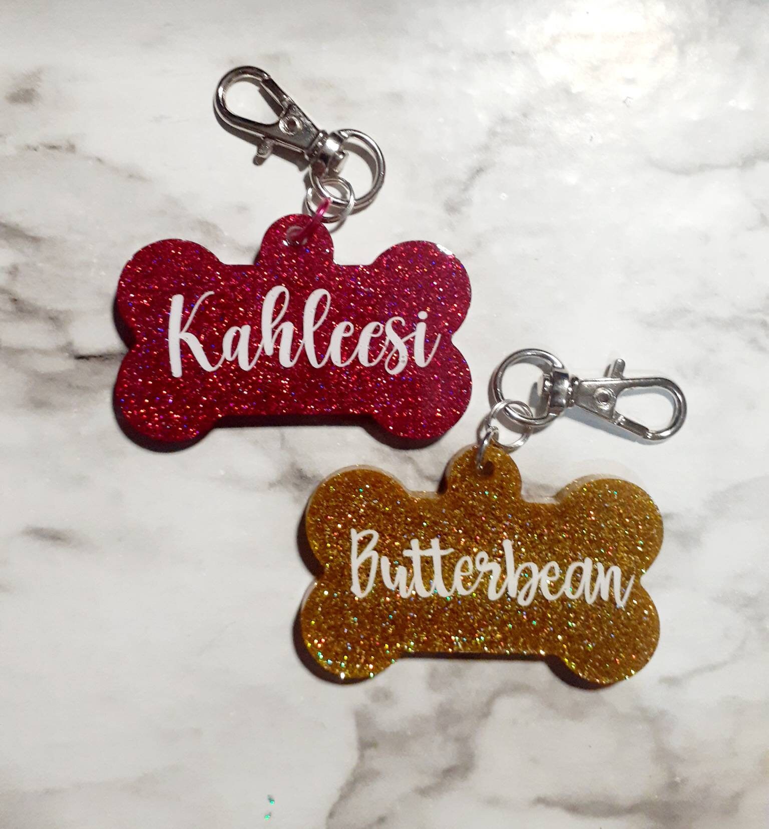 Holographic pet name tags Glitter pet name tags Resin Dog ID Etsy