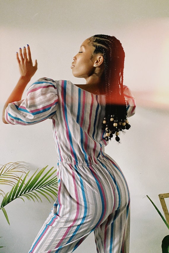 vintage 1970s power puff sleeve jumpsuit