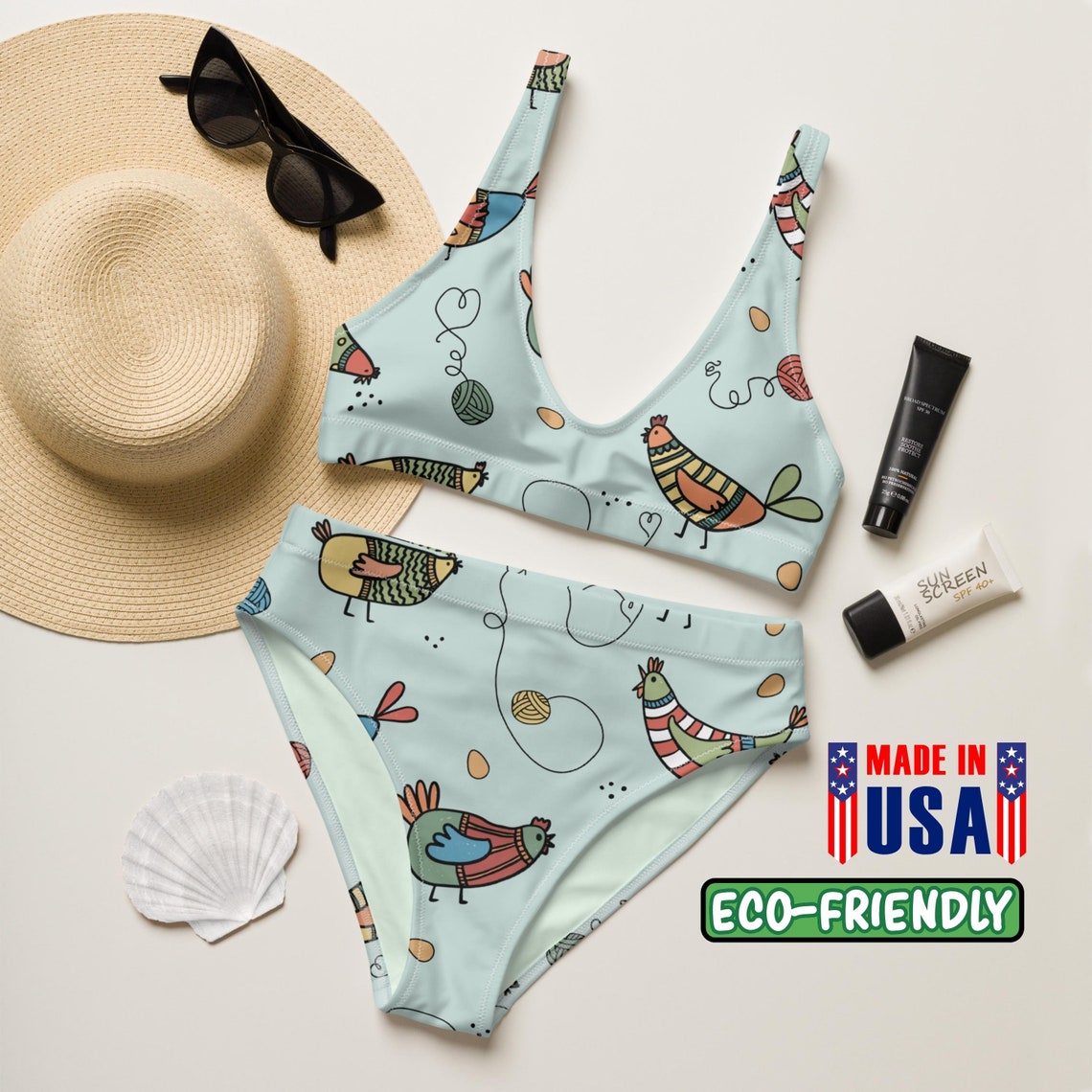 Cute Chickens Highwaisted Bikini Farmer Style Bikini Etsy