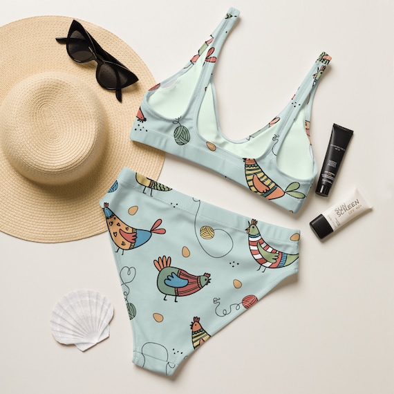 Cute Chickens High waisted Bikini Farmer Style Bikini Country Two