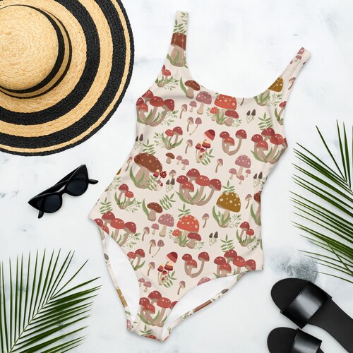 Mushroom Flower Onepiece Swimsuit Cottagecore Swimwear Etsy