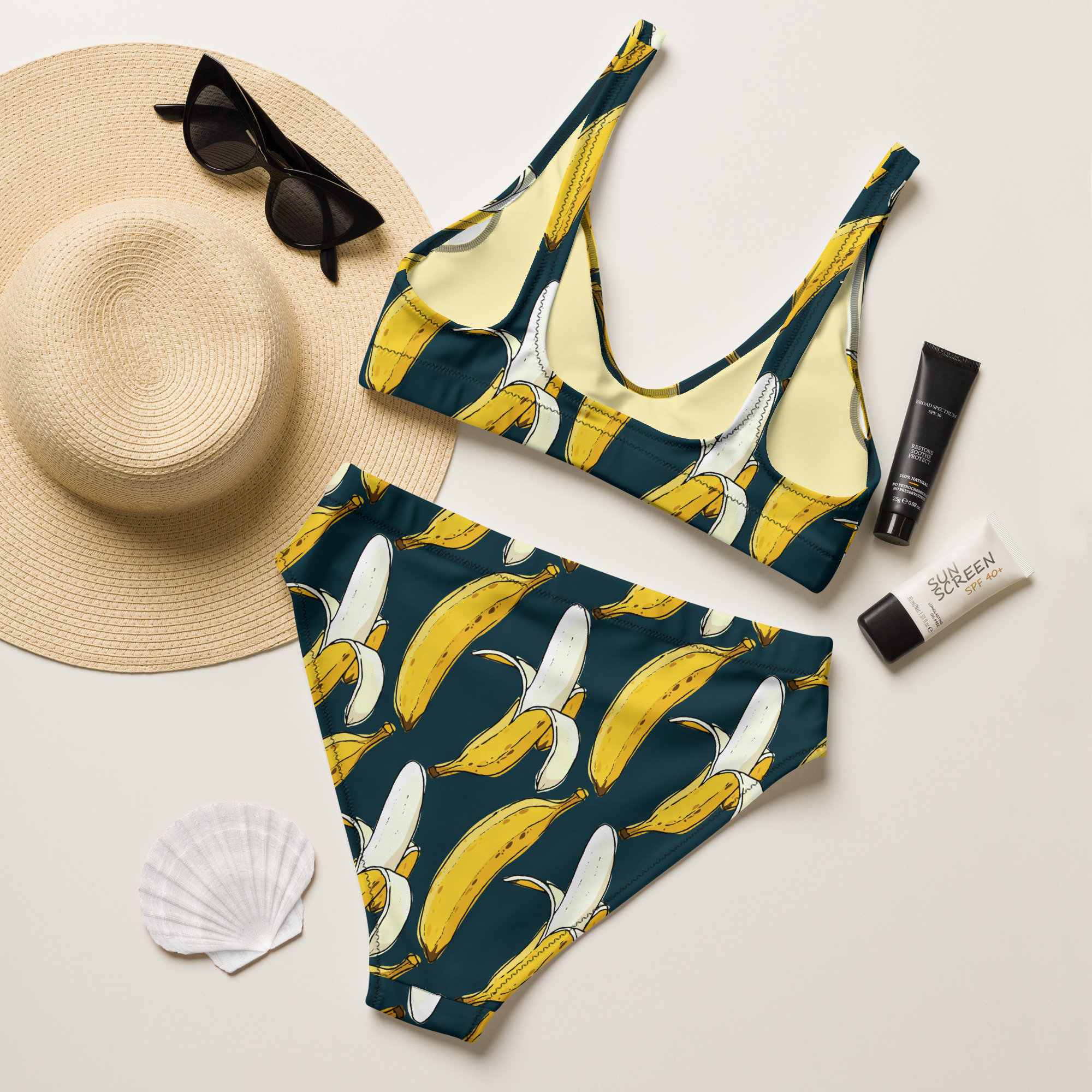 Sexy Banana High waisted Bikini Black and Yellow Bikini Hawaiian