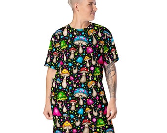T-shirt dress - MUSHROOM MANIA mint - Colorful mushroom print