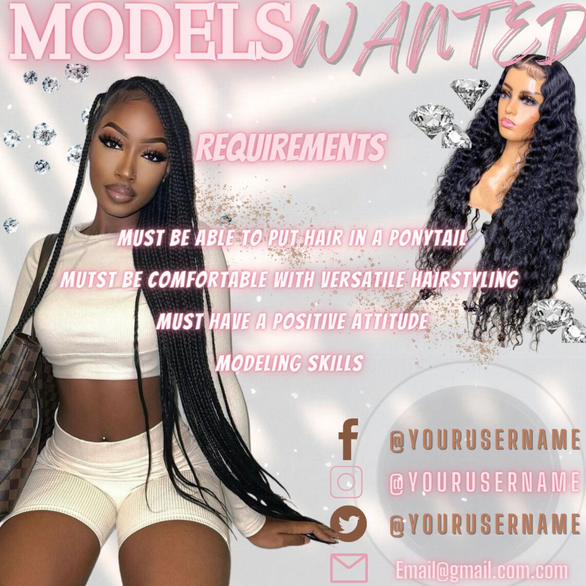 Diy Luxury Wig Instagram Post Templates Canva Wig Hair Etsy