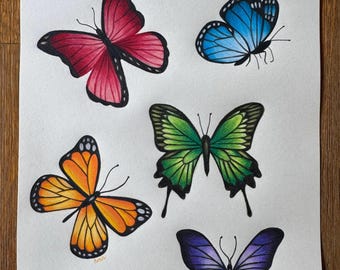 Butterflies in Flight Original Colored Pencil Drawing