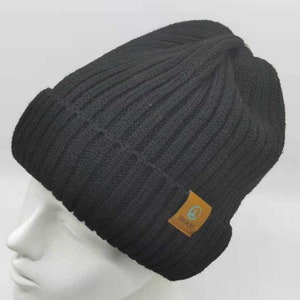 Ribbed Black Beanie Hat - 100% Recycled Plastic
