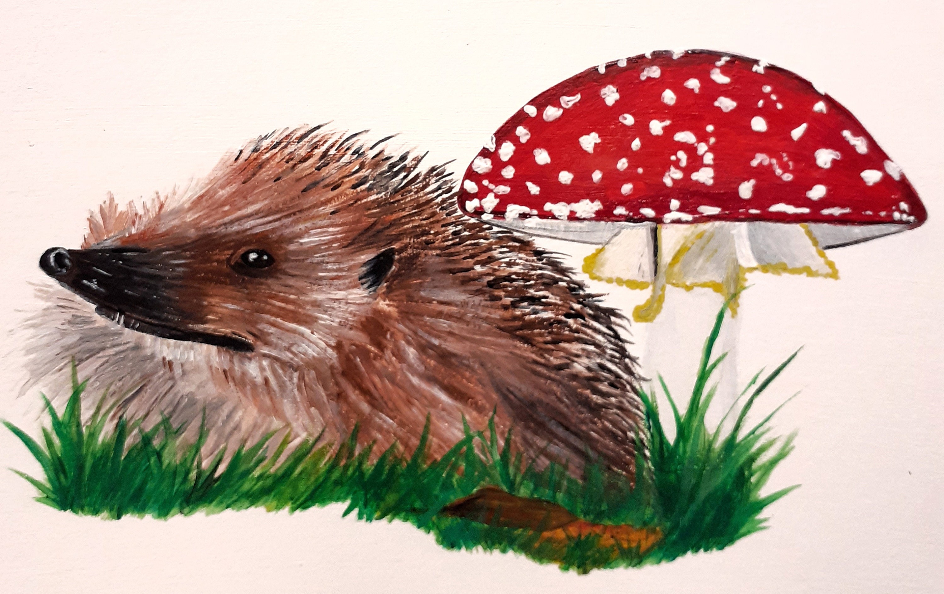 Hedgehog and mushroom art print nature painting cute animal Etsy
