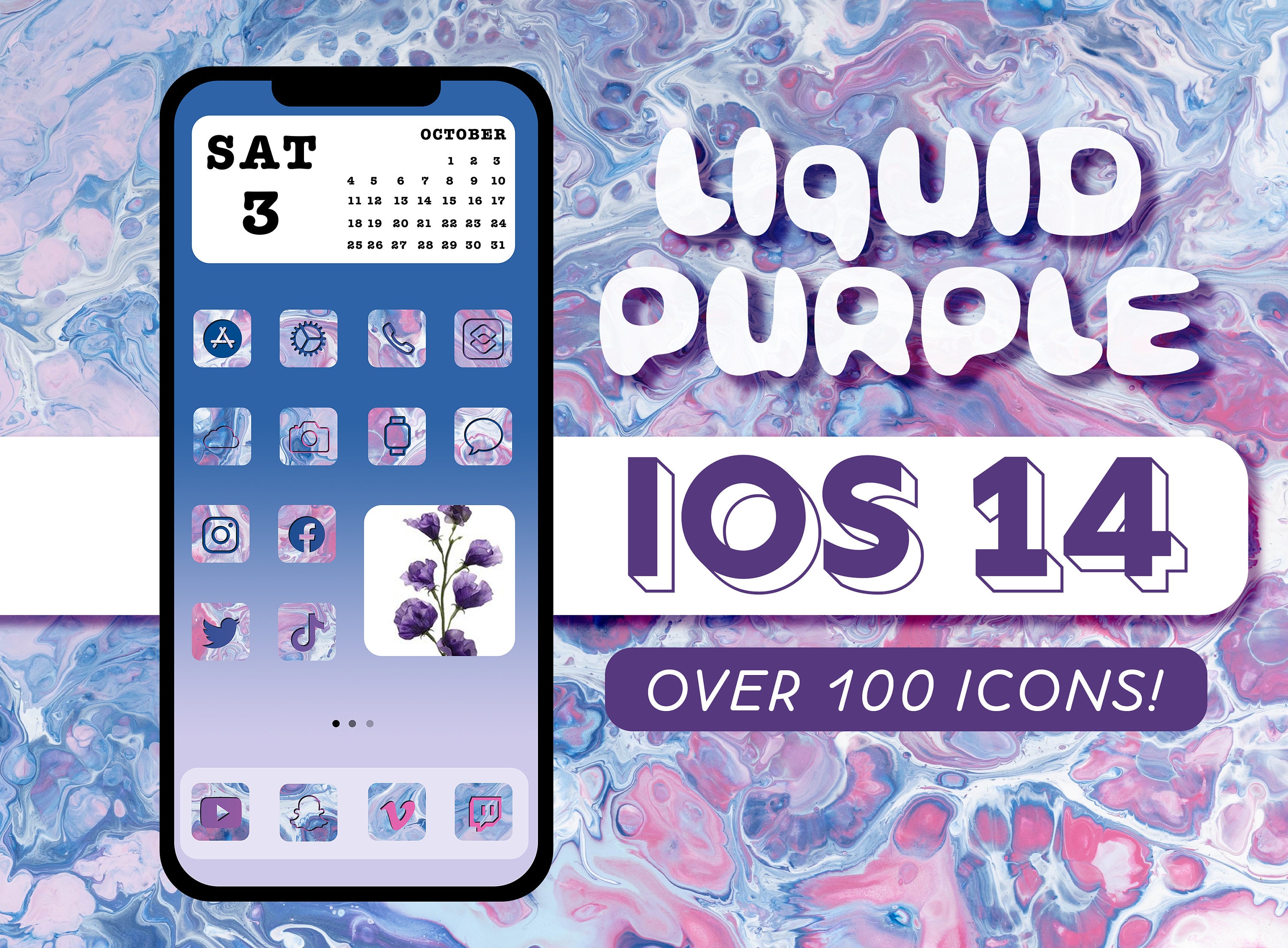 Iphone IOS 14 App Icons Pack Purple Apps Icons Purple Etsy