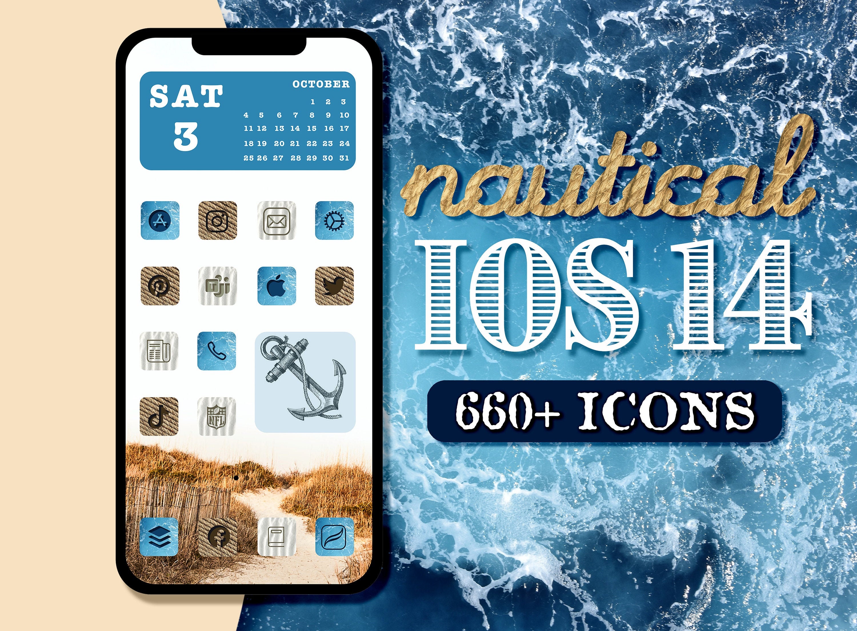Ocean iOS 14 Nautical iPhone App Icons Sand iOS 14 Blue App Etsy