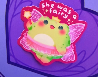 Fairy Frog Sticker: Kawaii Vinyl Sticker - Cottagecore Magic
