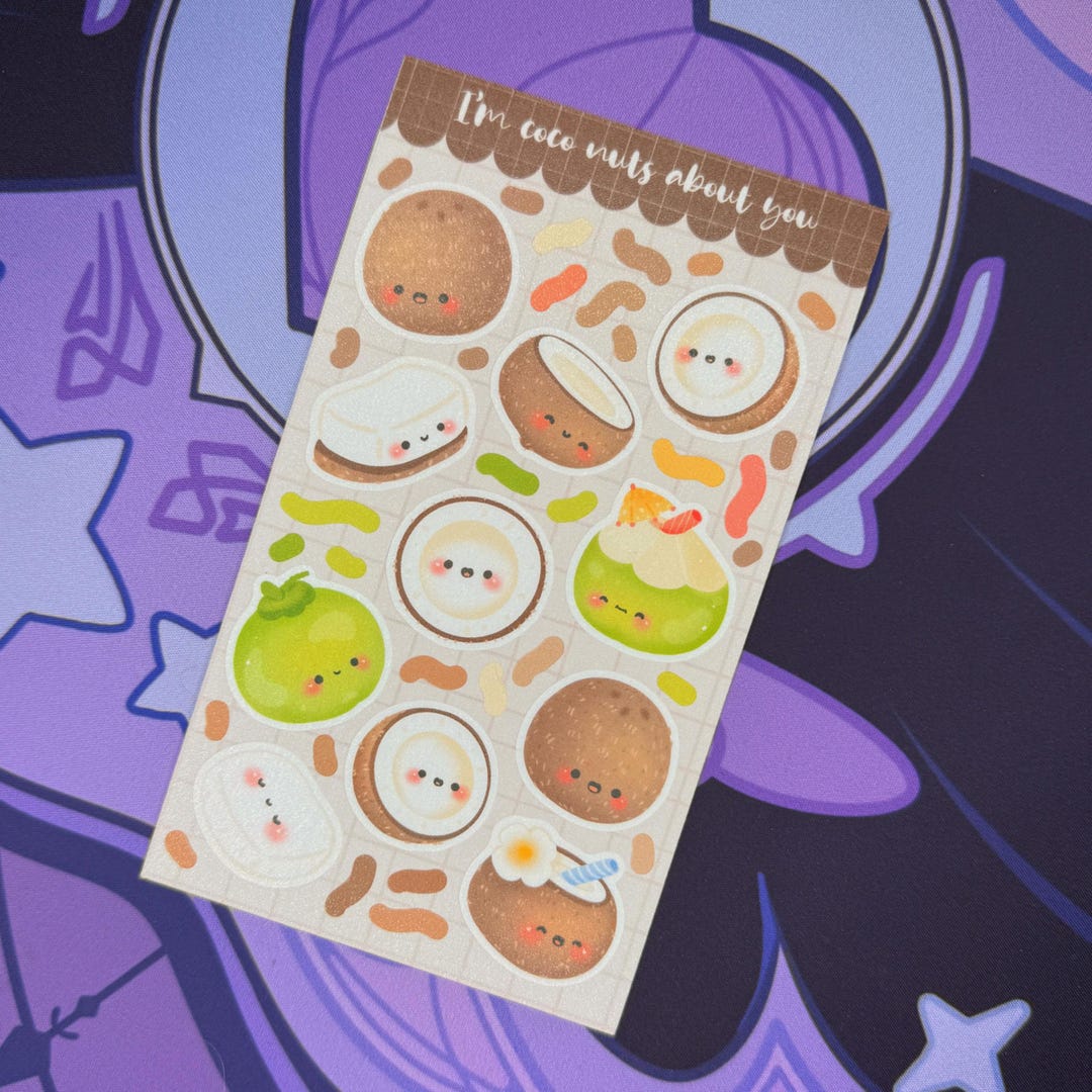 Coco Nuts Kawaii Sticker Sheet | Tropical Planner Stickers - Etsy