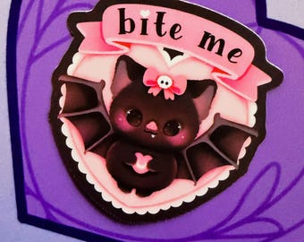Bite Me Bat Sticker | Kawaii Pastel Goth Vinyl Decal