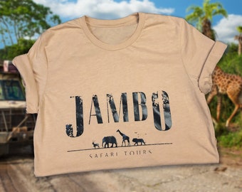 ジャンボ サファリ ツアー - ユニセックス ディズニー シャツ - 新しく改良された DTG プリント *ビニール プレスは不要*