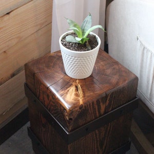 Square Ponderosa Pine Stump with Metal Band