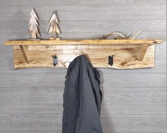 Rustic Aspen Wood Coat Rack/Shelf with 3 metal hooks