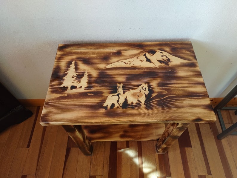 Amish Made Wood Burned Scene Nightstand/End Table Horse