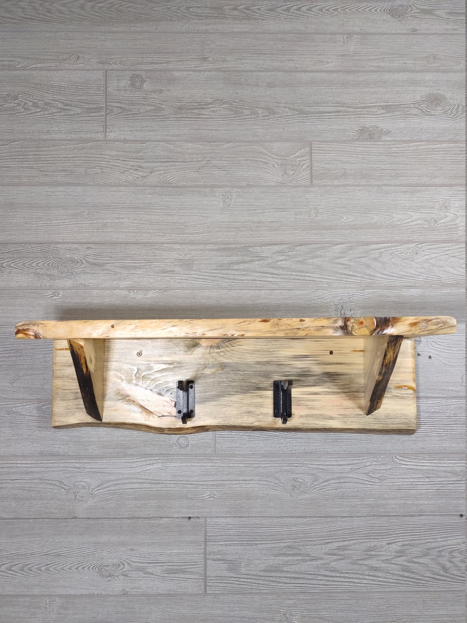 Rustic Natural Blue Pine Wood Coat Rack/shelf With 2 Metal Etsy