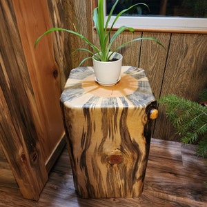 Square Blue Pine Stump/Side Table