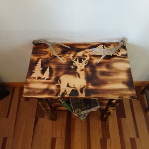 Amish Made Wood Burned Scene Nightstand/End Table Deer