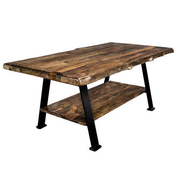 Amish Made Natural Edge Coffee Table with Shelf | Free Shipping | American Made