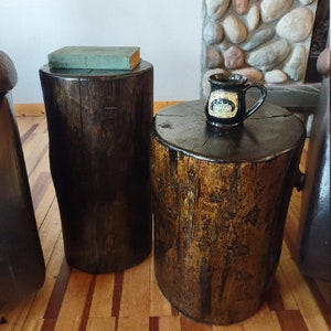 Medium Height 20&quot; Tall Stained Lodgepole Wood Stump Tables